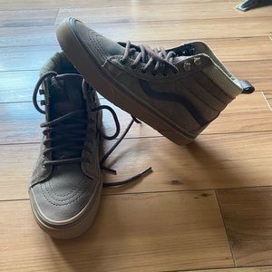 Brown, leather(like) high top Vans, size 6.5M/8.0W